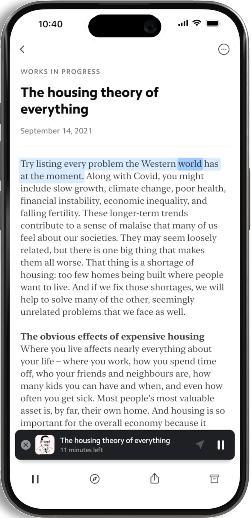 Dark version screenshot of the Matter app
